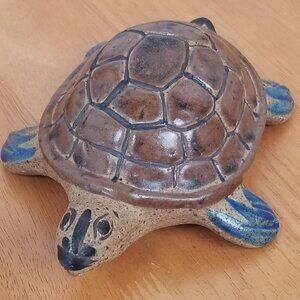 Studio Pottery Glazed Turtle Tortoise Mexico 7"x 5"x3" Folk Art Clay Cute Face